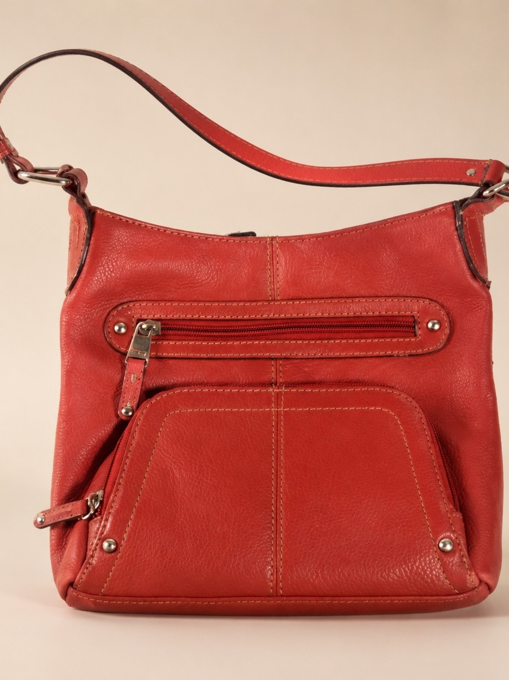 Tignanello Brick Red Leather Organizer Crossbody Bag Multi Pocket Purse